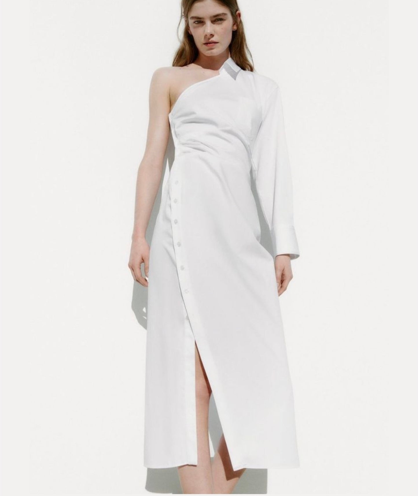 Vestido camisero un hombro ZARA